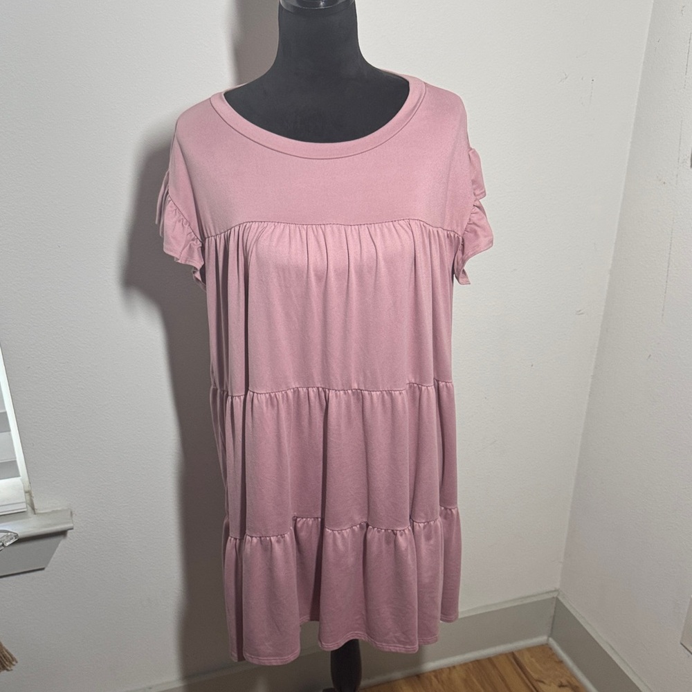 Entro mauve Pink Tiered relaxed ruffle sleeves pullover dress Sz M